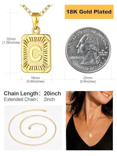 U7 Initial Necklaces for Women, Square Letter Pendant Necklace | Gold & Silver Plated A-Z Pendant | Personalized Large Monogram | 20+2" Adjustable Chain | Gift Packed for Mom Wife Friends - color: a. Gold, style: C