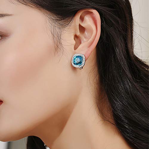 Clip on Earrings Women, 14K Gold Hoop Clip-On Earrings for Women, Hypoallergenic Non Pierced Croissant Earrings - color: Blue Crystal