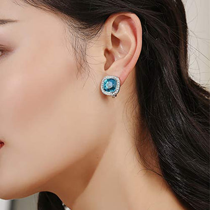 Clip on Earrings Women, 14K Gold Hoop Clip-On Earrings for Women, Hypoallergenic Non Pierced Croissant Earrings - color: Blue Crystal