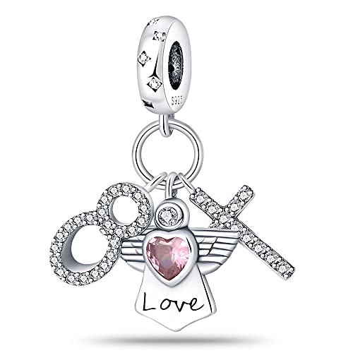 KUNSIR Charms Beads fits Pandora Charm bracelets for Woman 925 Sterling Silver Dangle Pendant Bead Jewelry Beads Gifts Happy Birthday Charms for Women Bracelet&Necklace - style: Angel Lucky Symbol Three Piece Set Charm
