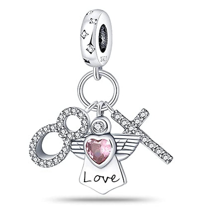 KUNSIR Charms Beads fits Pandora Charm bracelets for Woman 925 Sterling Silver Dangle Pendant Bead Jewelry Beads Gifts Happy Birthday Charms for Women Bracelet&Necklace - style: Angel Lucky Symbol Three Piece Set Charm