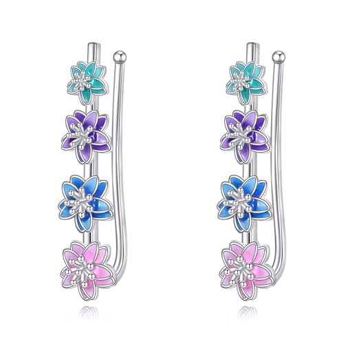 Ear Climbers Earrings for Women Sterling Silver Vintage Ear Crawler Earrings Jewelry Gifts for Women - style: Cherry Blossom Flower