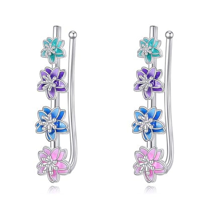 Ear Climbers Earrings for Women Sterling Silver Vintage Ear Crawler Earrings Jewelry Gifts for Women - style: Cherry Blossom Flower