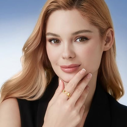 Cicy Bell Initial Rings for Women 18k Gold Plated Adjustable Rings | Open Signet Rings, Bold Letter, Personalized Engraved, For Party - color: Initial-S