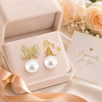 Pearl Shell Earrings for Women Clip on Pearl Earrings Summer Beach Jewelry Tropical Vacation Outfits Accessories - color: B1:white bow clip on earrings