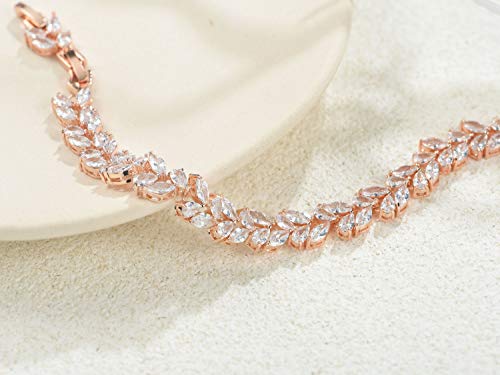 SWEETV Wedding Bridal Bracelet for Brides, Cubic Zirconia Classic Tennis Bracelet for Women Jewelry Gift - color: Rose Gold