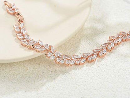 SWEETV Wedding Bridal Bracelet for Brides, Cubic Zirconia Classic Tennis Bracelet for Women Jewelry Gift - color: Rose Gold