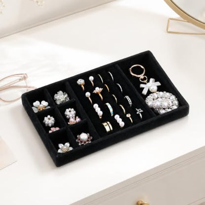 Jewelry Drawer Organizer Inserts Black Velvet Jewelry Tray Stackable Insert | Jewelry-Organizers and Storage for Drawers Drawer Inserts Earring Organizer for Women Storage Display Rings Stud Necklaces