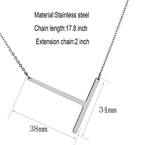 MOMOL Sideways Initial Necklace 18K Gold Plated Stainless Steel Large Big Letters Pendant Necklace Script Name Monogram Necklaces for Women - color: T
