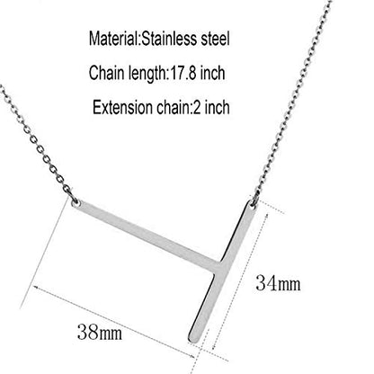 MOMOL Sideways Initial Necklace 18K Gold Plated Stainless Steel Large Big Letters Pendant Necklace Script Name Monogram Necklaces for Women - color: T