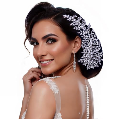 Crystal Wedding Hair Comb Bridal Hair Accessories Pearl and Rhinestone Bridal Side Combs for Women and Girls （Silver） - color: Silver