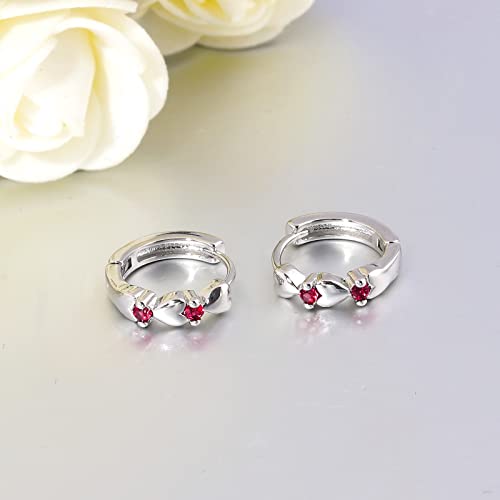 CiNily 14K White Gold Plated Small Hoop Earrings for Women Girls Heart Cubic Zirconia Hypoallergenic Earrings - color: Silver-rose red