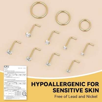 20g Nose Rings Studs and 18g Nose Rings Hoops for Women Men: Hypoallergenic Surgical Stainless Steel Threadless Corkscrew/L Shape/Straight Nose Studs Round Square Simulated Diamond CZ 1.5/2/2.5/3mm Nose Bone Studs Hinged Clicker Segment Nose Hoops Septum