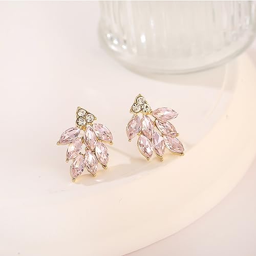 Rhinestone Stud Earrings for Women Small Dainty Crystal Cluster Drop Earrings for Girls Cute Costume Jewelry for Bridal Wedding Party Gift - color: Pink