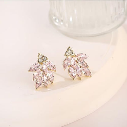 Rhinestone Stud Earrings for Women Small Dainty Crystal Cluster Drop Earrings for Girls Cute Costume Jewelry for Bridal Wedding Party Gift - color: Pink