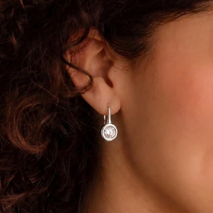 14K Gold & Silver Plated Trendy Bezel Set Cubic Zirconia Drop Earrings Minimalist Teardrop Hook Earrings for Women Diamond Crystal Charm Statement Teardrop Earrings Jewelry Gifts - color: Silver-Round zircon