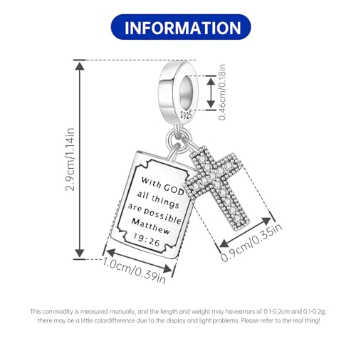 925 Sterling Silver Charms for Bracelets and Necklace Religious Cross Pendants Praying Hands, Bible, Virgin Mary, Jesus, Church Bead Jewelry - color: Bible Cross Pendant