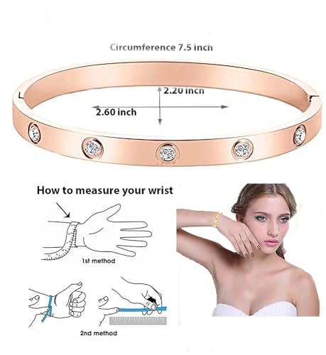 Stainless Steel for Ladies Men Bracelet Bangle Yellow 18k Gold Plated Diamonique CZ stone crystal - color: rose
