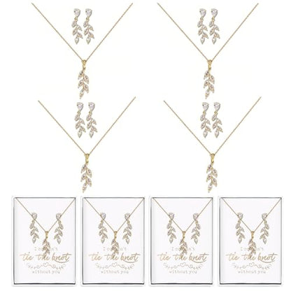 DHQH Bridesmaid Necklace Earrings Set Gifts I Couldn't Say I DO Without You Cubic Zirconia Leaf Pendant Necklace Bridesmaid Proposal Gift Set of 4 6 - color: gold-leaf