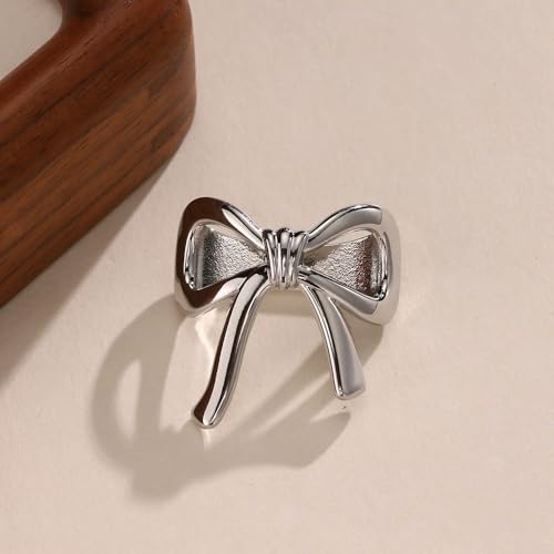 Bowknot Oblate Silk Scarf Ring Brooch for Women Metal Elegant Bow Butterfly Shawl Scarves Buckle Wrap Clasp Clip Rings Brooches Fashion Delicate Wedding Anniversary Dress Accessories Jewelry - color: Silver Plated