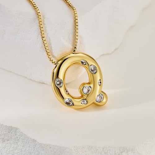 Cicy Bell Initial Necklace for Women 14k Gold Plated | Cubic Zirconia, Trendy, Personalized, Dainty Letter Pendant - color: Q-Gold
