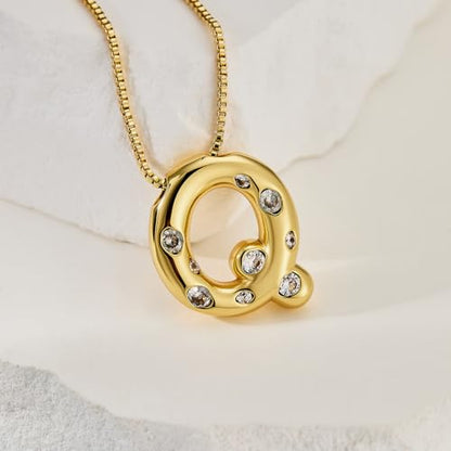 Cicy Bell Initial Necklace for Women 14k Gold Plated | Cubic Zirconia, Trendy, Personalized, Dainty Letter Pendant - color: Q-Gold