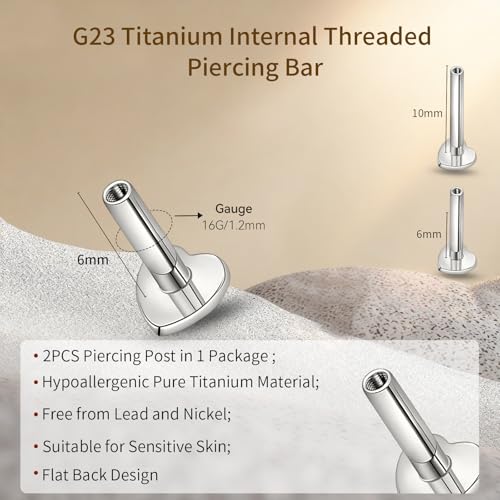 limerencia 16G/18G Hypoallergenic Internal Threaded Titanium Bar Post Replacement,Flat Back Stud Earrings Post Medusa Helix Couch Labret Bar for Women Men Sensitive Ears(A Pair) - color: silver heart, size: 16G-6mm