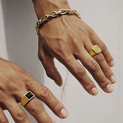 GoldChic Jewelry Personalized Signet Rings Men Women, Stainless Steel Custom Photo Bold Square/Oval Monogram/Old English Initial Pinky Stacking Statement Ring in Black/Silver/Gold (Size 7-14) - color: Gold-Custom - Square