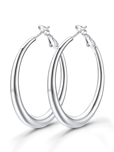 KeyStyle 5mm Thick Hoop Earring，Large Gold Hoop Earrings for Women | Stainless Steel Hoops Earring 14K Gold Plated/Silver/Black Hoop Lightweight Hypoallergenic Hollow Tube Hoop(40/60/80MM) - color: Silver, size: 40mm