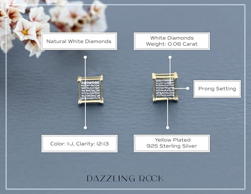Dazzlingrock Natural Round White Diamond Square Shaped Unisex Stud Earrings | 0.06 Ctw | 925 Sterling Silver - color: Yellow Plated 925 Sterling Silver, size: Screw Back