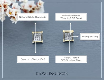 Dazzlingrock Natural Round White Diamond Square Shaped Unisex Stud Earrings | 0.06 Ctw | 925 Sterling Silver - color: Yellow Plated 925 Sterling Silver, size: Screw Back