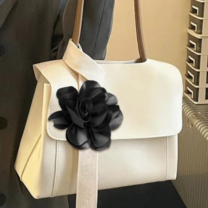 2Pack 6inch Extra Large Satin Brooches Lapel Pins Dainty Elegant Fabric Camellia Rose Flower Brooch Pin for Women Wedding Part Dance Clothes Accessories Jewelry - color: Black
