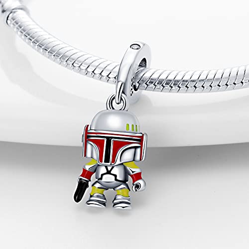 LIGHTDOG 925 Sterling Silve Charms fits Pandora Bracelets Necklace,5A Zircon Dangle Pendant Bead,Mother's Day Gift Jewelry Beads for Women - style: Star Wars Boba Fett Charm