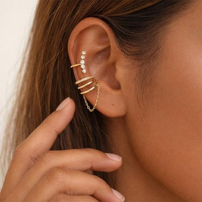 Ear Cuffs Non Piercing Ear Cuff for Women Clip on Huggie Hoop Earrings Gold Fake Earring Cuff with Chain Clips Minimalist Jewelry - color: B3:4pcs gold