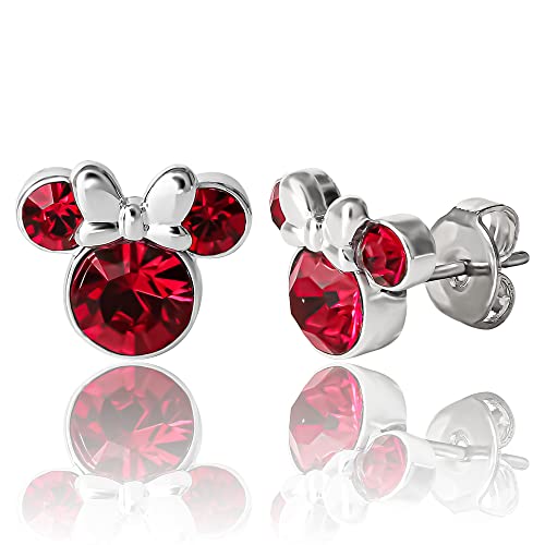 Minnie Mouse Birthstone Stud Earrings Women | Birthstone Earrings for Women - color: July-Ruby Crystal