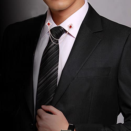 Anmpab Cross Crystal Tassel Chain Brooch Gold Silver Tassel Collar Pins Broochs Rhinestone Lapel Pin for Men Women Suit Accessories - color: Red