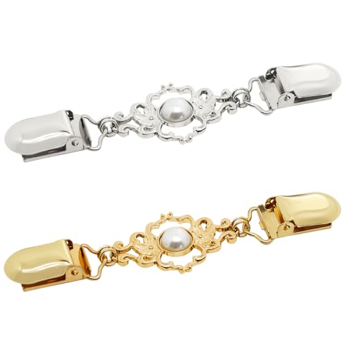 Frutain 2Pcs Cinch Clip Waist Cincher Clips for Women Dress Back Cinch & Shawl Cardigan Sweater Shirt Fasteners(GS) - style: GS-Pearl-Diamond Flower