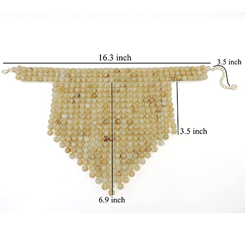 Coiris Boho African Wooden or Acrylic Beaded Bib Statement Necklace Strands Layered Cluster Chunky Collar Choker Wood Necklace for Women Fashion Costume Jewelry - color: Beige