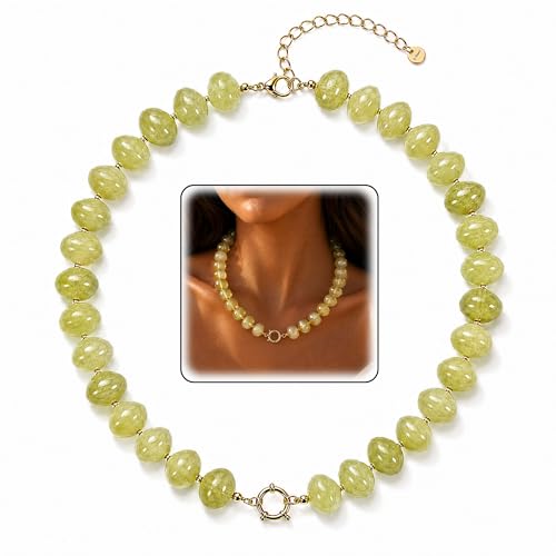 TLY Colorful Chunky Beaded Necklace for Women Choker Statement Necklace | Boho Beach Summer Big Large Bead Necklace Multicolor Oval Resin Beads Cute Trendy Necklace Vacation Jewelry Gift for Women - color: Olive green