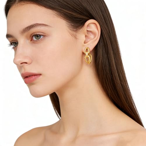 Clip on Earrings for Women Silver and Gold Plated Twisted Rope Hoops Non Pierced C Hoop Earring Lightweight Two Tone Clips Mixed Metal Jewelry Gifts - color: Eternity Hoop-gold