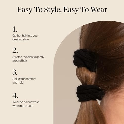 Kitsch Petal Hair Ties No Damage - Black, 10pcs | Strong, Stretchy & Snag-Free Hair Bands – Soft Fabric Ponytail Holders, Stylish Elastics for Everyday Hairstyles - color: Black Petal (Pack of 10)