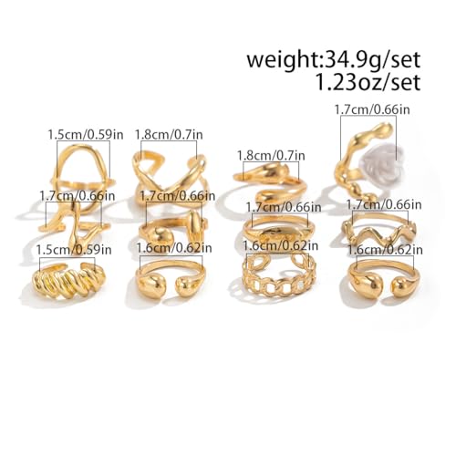 Chunky Gold Rings for Women Gold Baroque Pearl Rings Open Adjustable Pearl Ring Stacking Knuckles Rings Set Boho Prom Costume Fashion Jewelry for Women 2026 - style: 12pcs Gold