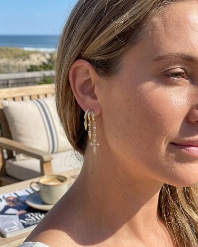 Gold Earrings for Women Trendy 14K Gold Plated Dangle Earrings Small Hoop Huggie Drop Stud Earrings Cubic Zirconia Simple Minimalist Dainty Chain Tassel Hypoallergenic Earrings - color: Cross & Gold