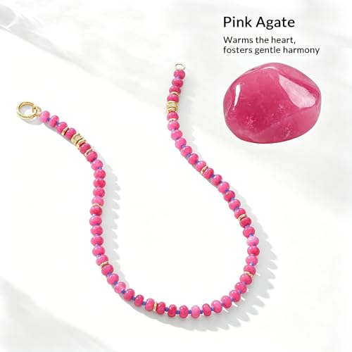 Beaded Necklaces for Women Boho Colorful Bead Choker Necklace Natural Gemstone Handmade Summer Beach Layering Necklace Jewelry Gift for Women - color: Rose Pink