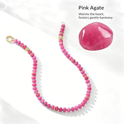 Beaded Necklaces for Women Boho Colorful Bead Choker Necklace Natural Gemstone Handmade Summer Beach Layering Necklace Jewelry Gift for Women - color: Rose Pink