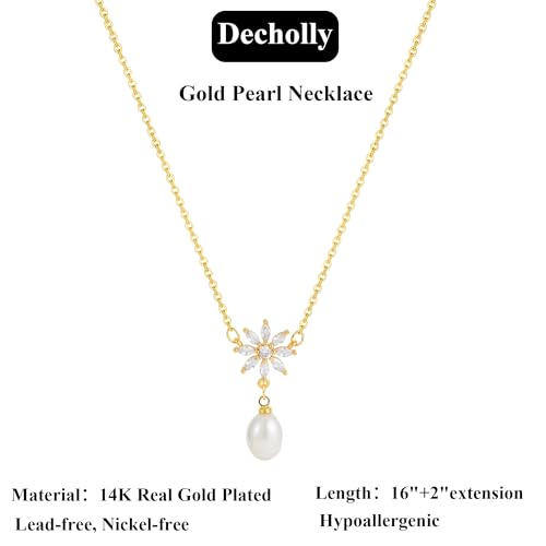 Gold Pearl Necklaces for Women Trendy, 14K Gold Plated Dainty Necklace Simple Layered Pearl Necklaces for Women Trendy Wedding Birthday Jewelry - color: 5-CZ Pearl necklace