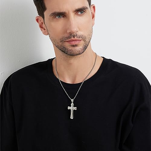 Men's Cross Necklace 316L Stainless Steel Large Heavy Cross Pendant for Men Polished Jewelry Rolo Chain with 22'' 24'' 26'' - color: A-white, size: 24 inch