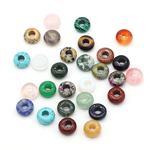 50pcs Natural Semi-Precious Stone Large Hole Loose Beads Abacus Shape Fashionable Opal Amethyst Unakite Rose Quartz Charm Beads for Making Necklace Bracelet - color: 5x10mm