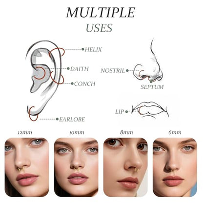 D.Bella 16G 18G 20G Horseshoe Septum Rings Surgical Steel Nose Piercing Jewelry Cartilage Helix Tragus Earring Hoop Eyebrow Lip Retainer for Women Men 6mm 8mm 10mm 12mm - color: 16g-6mm 8mm 10mm 12mm -Gold