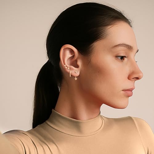 3 Pairs Dainty Small Earrings Set for Women Trendy, Birthstone Stud Huggie Hoop Jacket Stack for Cartilage Helix, Gold Plated Hypoallergenic Cute Women Fashion Accessories Western Jewelry Gifts - color: 11Champagne-Nov (Gold)